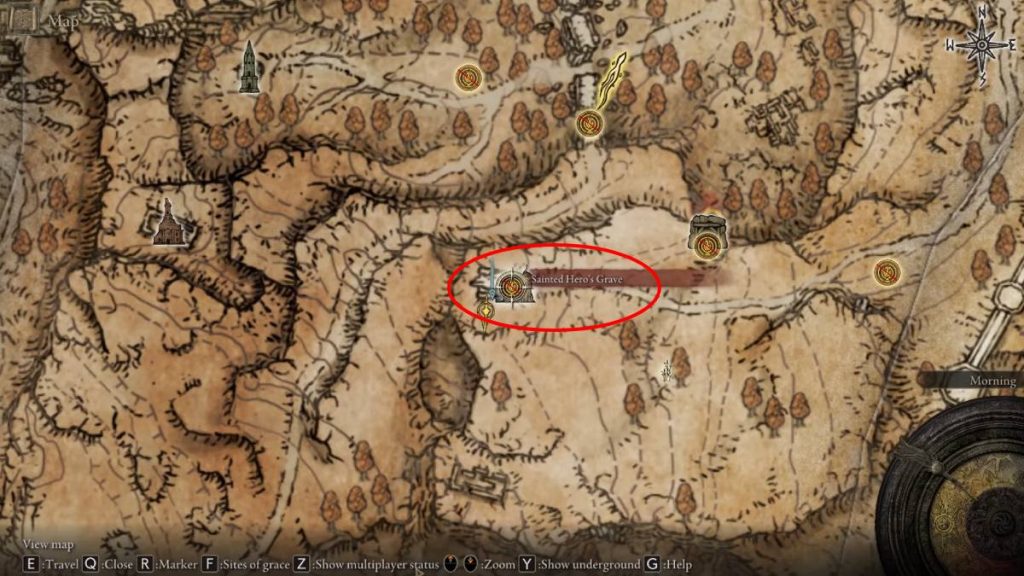 Mapa de la cueva de los héroes de Elden Ring Sainter.  Mapa de la cueva de los héroes de Elden Ring Sainter