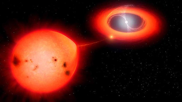 Los astrónomos han registrado la explosión más rápida jamás vista de una estrella nova.  Esta ilustración muestra el tipo de sistema de dos estrellas al que el equipo de investigación cree que pertenece V1674 Hércules.