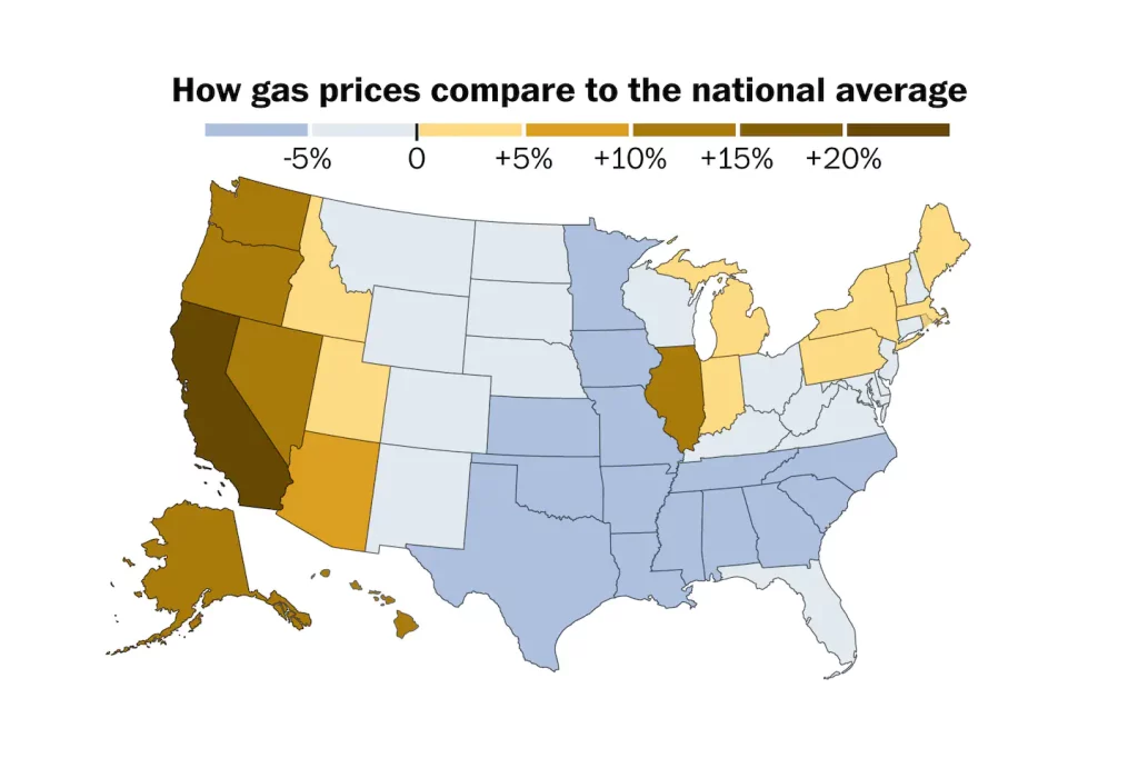 ¿Por qué la gasolina es tan cara en algunos estados de EE. UU. y en otros no?