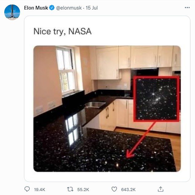 Elon Musk publicó este meme el mes pasado burlándose de las fotos de astronomía de JWST