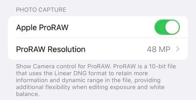 Ajustes ProRAW del iPhone 14 Pro