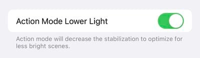 Configuración del iPhone 14 Pro Modo de acción Luz baja