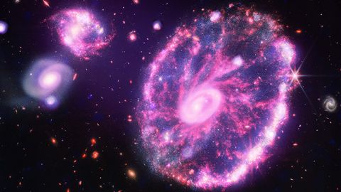 Los datos de rayos X de Chandra contribuyeron a las llamaradas en la imagen del Telescopio Webb de Cartwell Wheel Galaxy.