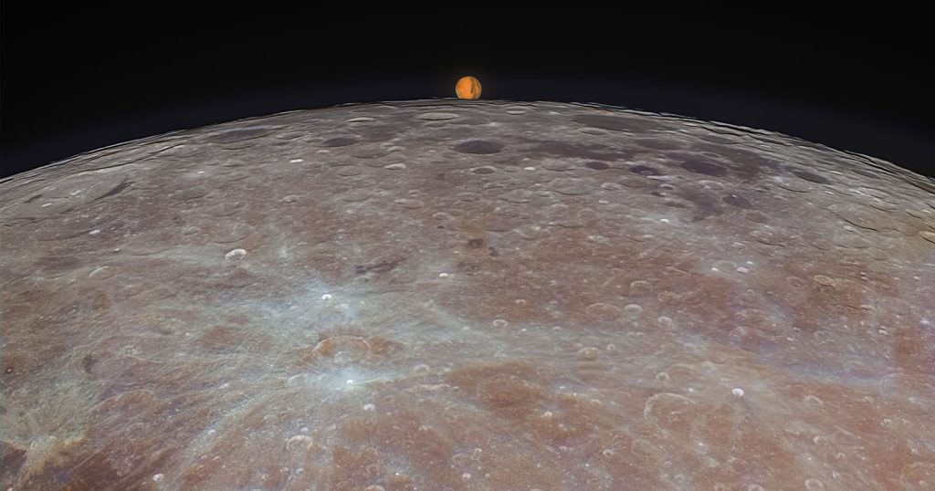 Un fotógrafo que captura un momento mágico de Marte emerge de detrás de la luna