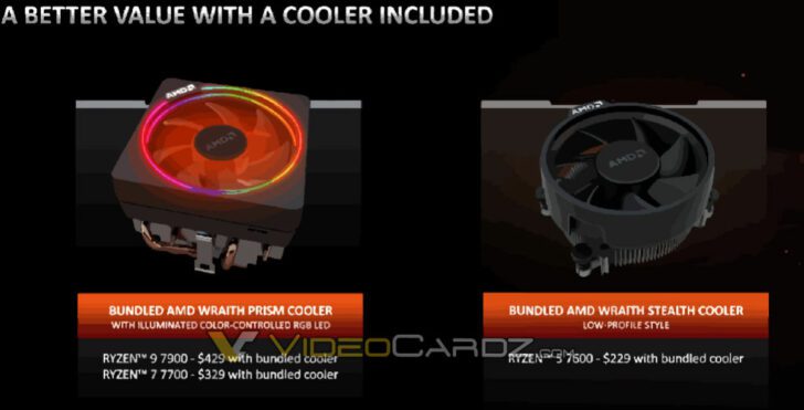AMD combinará sus enfriadores de CPU Wraith con el conjunto de chips Ryzen 7000 Non-X para ofrecer un mejor valor a los usuarios principales.  (Créditos de la imagen: Videocardz)